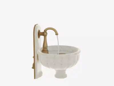 Luxurious 3D Bank Water Fountain Marble Basin and Brass Details 3D model