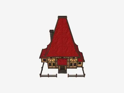 Medieval Building A10 Wood Red - Scenery Backdrop House Low-poly 3D model