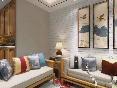 living room with dining room 3D model02 3D model