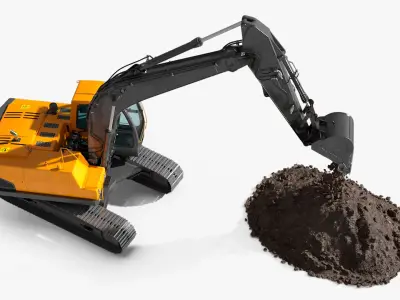  Excavator with Pile of Soil 