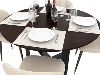 Dining Set round table with chairs 3D model