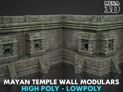 Mayan Temple Wall Modulars 09 250726 Low-poly 3D model