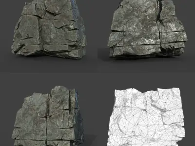 Low poly Black Cracked Modular Rock 220106 Low-poly 3D model