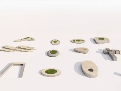 Urban Park concrete and wood benches with planter kit Low-poly 3D model