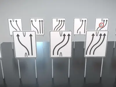 group of signs with arrows pointing Low-poly 3D model