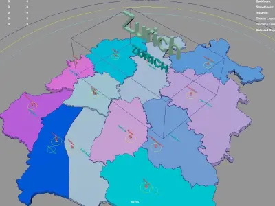 Zurich  Switzerland map region geography political geographic 3D model