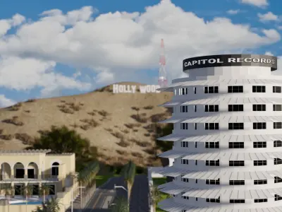 Los Angeles City Hollywood Sign Capitol Records USA California 3D model