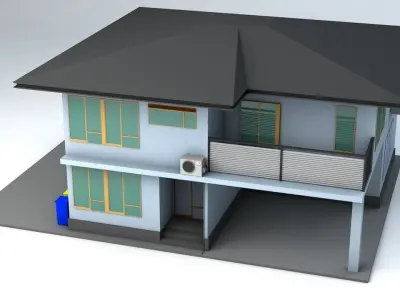 Japanese Suburban Rural House 3 Game Ready Low-poly 3D model