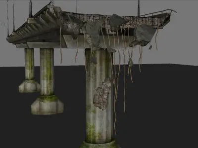 Broken Bridge Low-poly 3D model