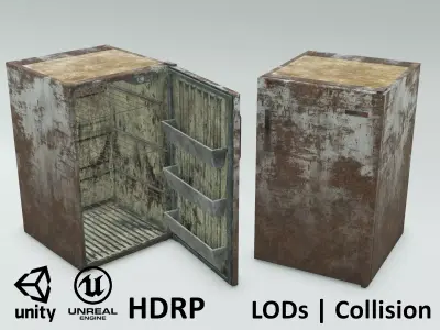 Game-ready Freezy - rusty vintage fridge - Unity - HDRP -UE4 Low-poly 3D model
