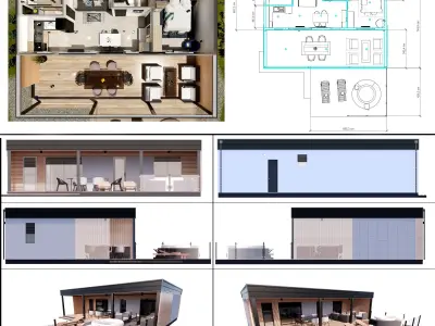 modern mobile home tiny house vacation house  on 44m2  3D plan 3D model