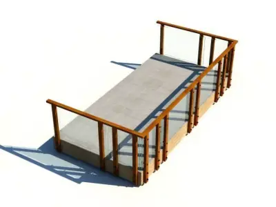 Outdoor Fenced In Patio With Wooden Railing 3D model