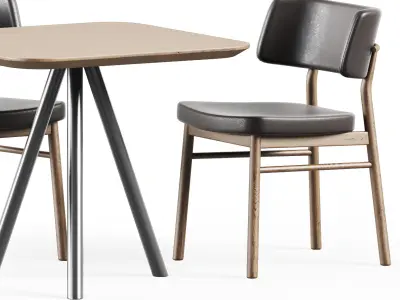 Table Aky Contract S80 and Wooden Chair Marlen by TrabA 3D model