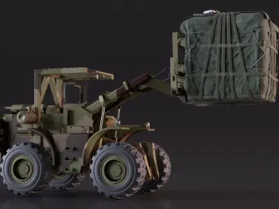  Military Forklift Loads Cargo 