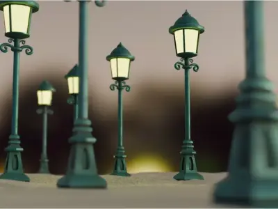 Stylized Vintage Street Lamp 3D Model Low-poly 3D model