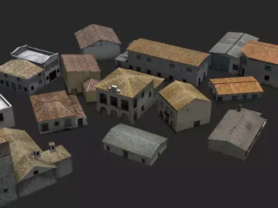 Town Photo based 20 Houses European Low-poly 3D model