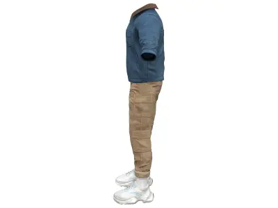 Men Cargo Pants Denim Jacket Tshirt Sports Shoes Outfit Low-poly 3D model