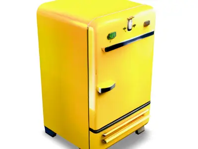 Retro Yellow Refrigerator 3D Model Vintage Style Appliance Low-poly 3D model