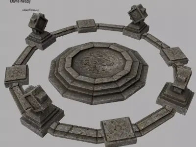 temple 2 stone circle with stones Low-poly 3D model