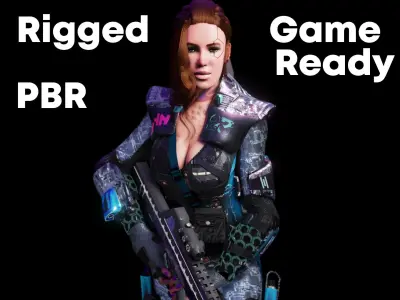 Sci-Fi Cyberpunk Action Girl Adrestia - Rigged Low-poly 3D model