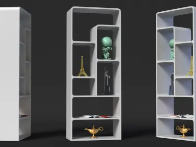  White Display Shelf with Global Souvenirs 