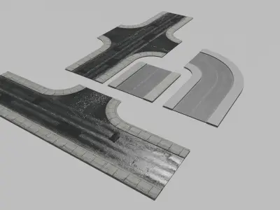 Modular roads Low-poly 3D model