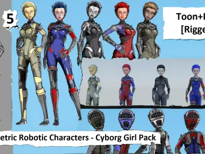 Asymmetric Robotic Characters Cyborg Girl Pack Low-poly 3D model