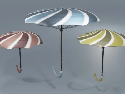 Umbrella Set three umbrellas Low-poly 3D model