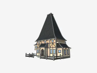 Medieval Building A05 Cartoon Black - Scenery Backdrop House Low-poly 3D model