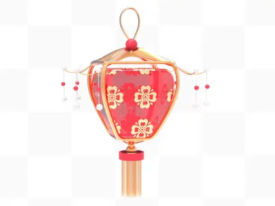 C4D model Chinese style gold frame lantern 3D model