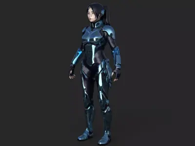 Futuristic Asian Girl Low-poly 3D model