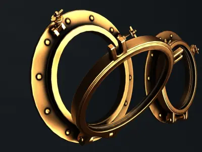 Porthole two golden portholes 3D model