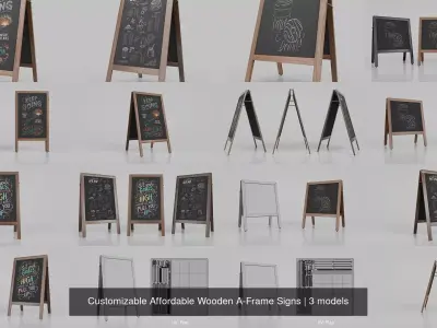 Customizable Affordable Wooden A-Frame Signs 3D Model Pack