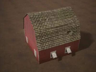 Barn Cattle Shed Farm Shelter Village Farmhouse With Interior  5 Low-poly 3D model