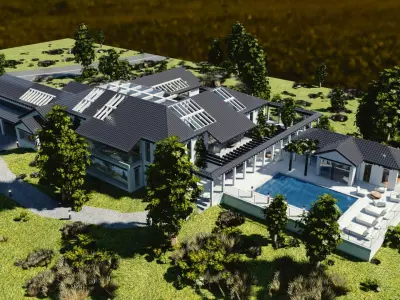 Blender Eevee Modern Mansion Low-poly 3D model