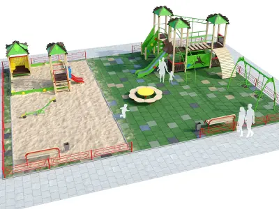 Playground with a large sandbox 3D model