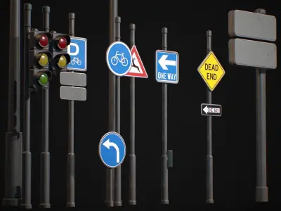 Street Sign Traffic Light Signal Low-poly 3D model