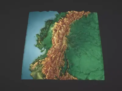 Ecuador Map Topography Low-poly 3D model