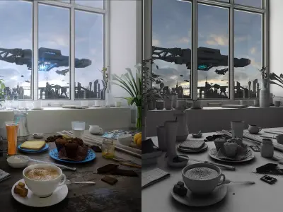 Spaceships spaceship flying in sky Free 3D model