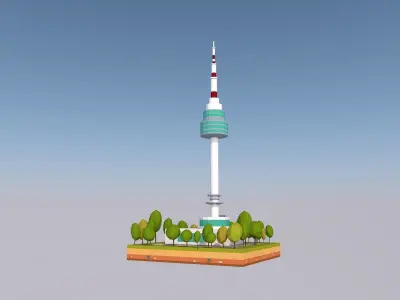 Cartoon Low Poly N Seoul Tower Landmark Low-poly 3D model