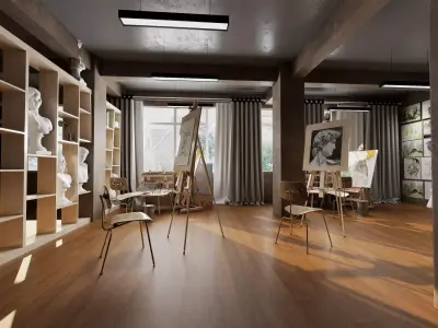 Art Studio Painting Interior Pack PBR Game Ready Low-poly 3D model