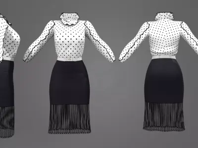 Frill Edge Retro Outfit Low-poly 3D model