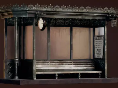 Vintage Tram Bus Stop Low-poly 3D model