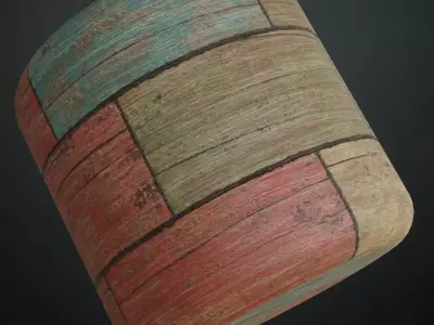 Weathered Multi-Color Wood Block Panels PBR Seamless Texture