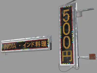 Game Ready Japanese Signs Set Neon Signs Sign Led Medium Low-poly 3D model