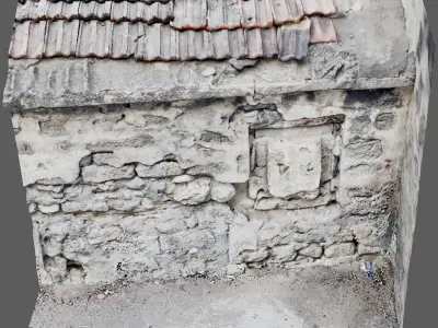 Concrete wall made of stones having roof tiles on top 3D model