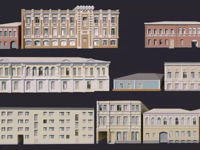 Building Facades Bundle Low-poly Low-poly 3D model