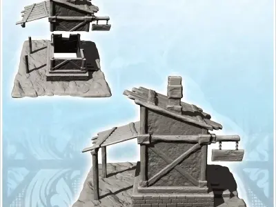 Service building with access stairs canopy and wooden sign 19 -  3D print model