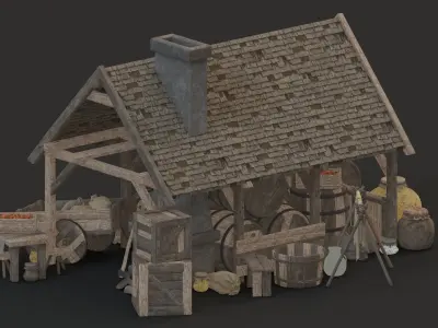 medieval market Low-poly 3D model