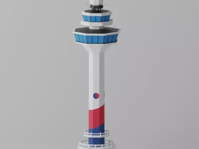 Cartoon Seoul Gimpo Airport Control Tower Korea Low-poly 3D model